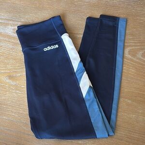Adidas Women’s Climalite Navy Leggings Medium Blue Cream Side Panel🇨🇦
